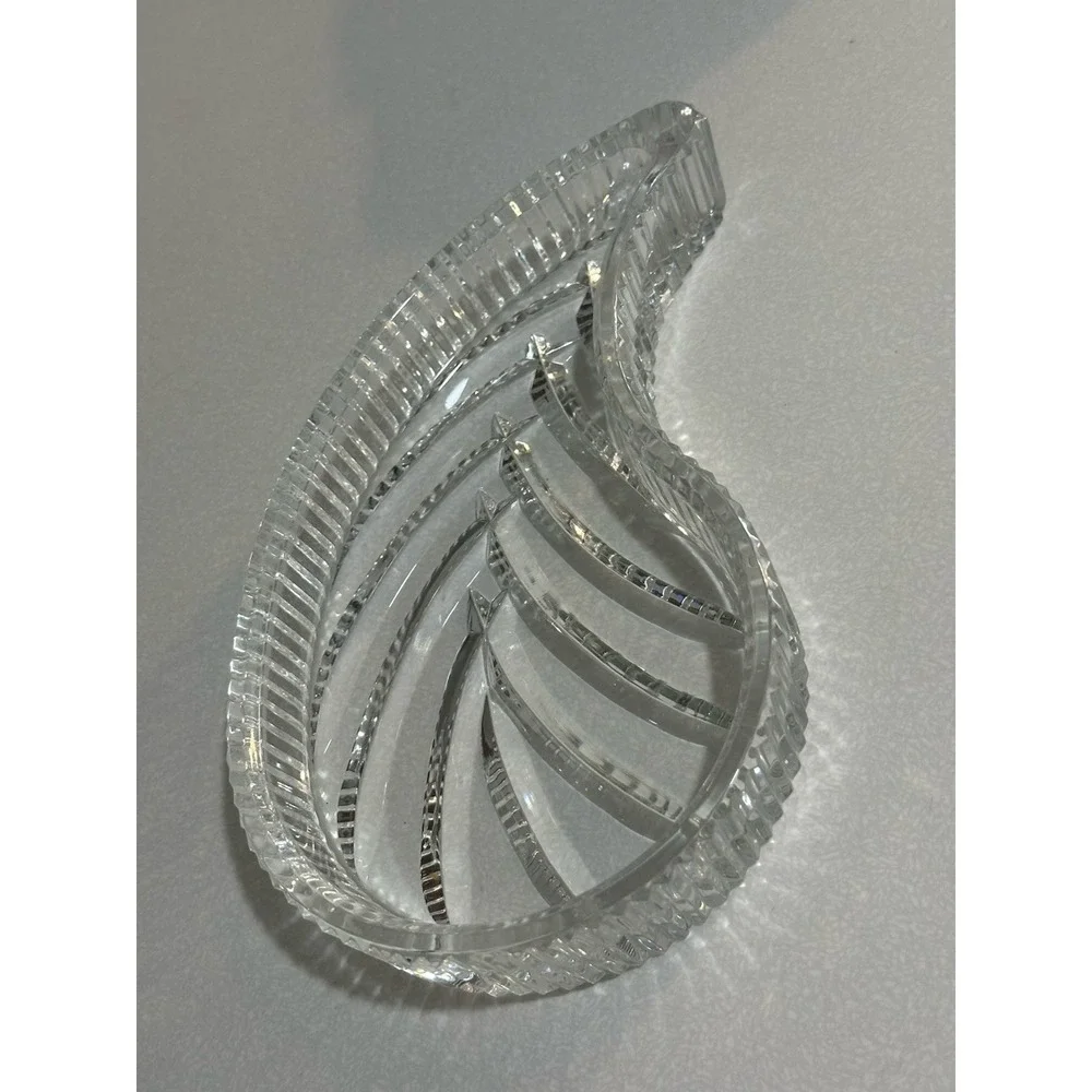 Waterford Crystal Hallmarked‎ Leaf Paisley Shaped Vanity Tray Dish From Ireland
